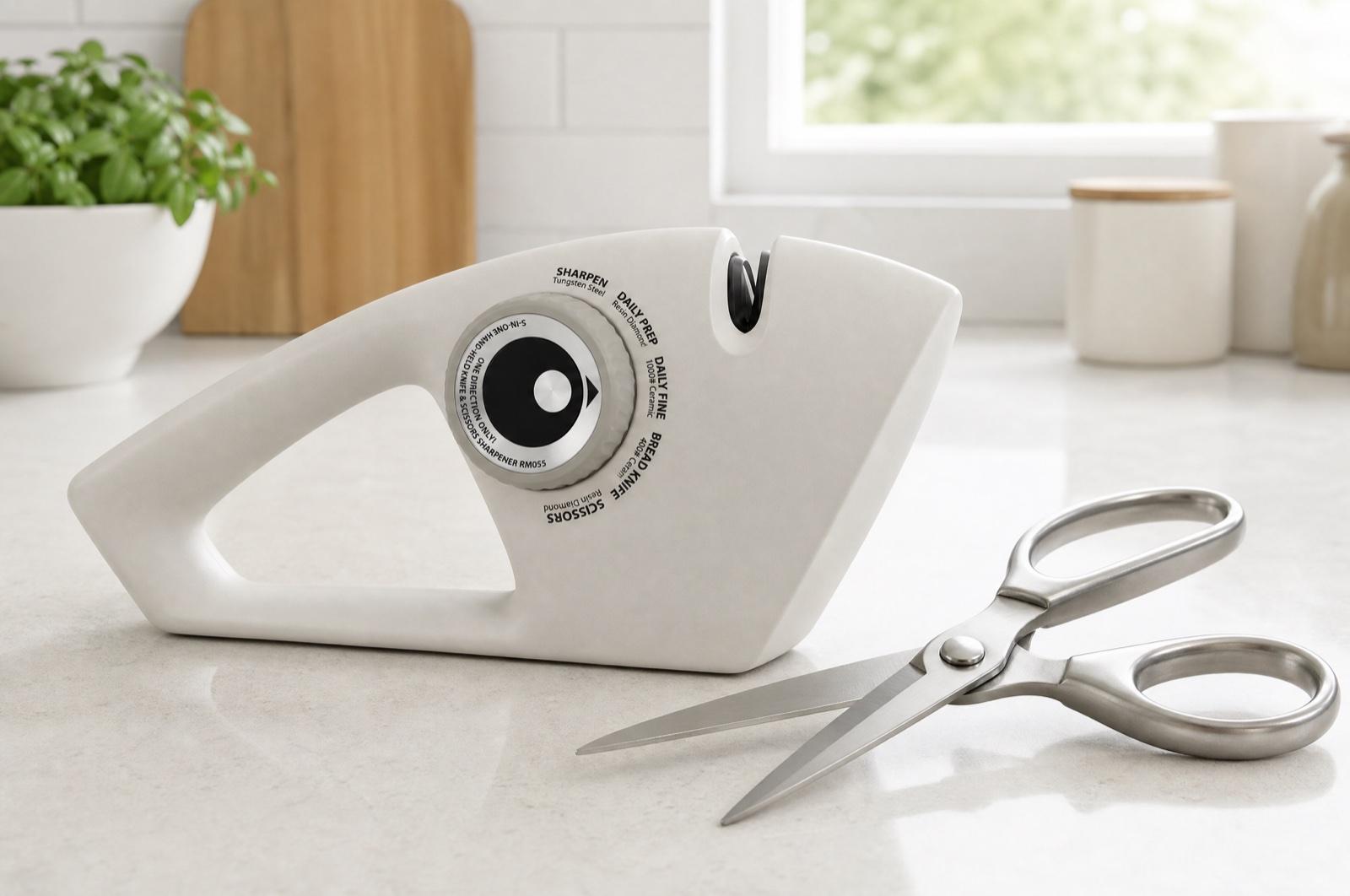 Точилка KONTEQ RM055 и кухонные ножницы на светлой столешнице