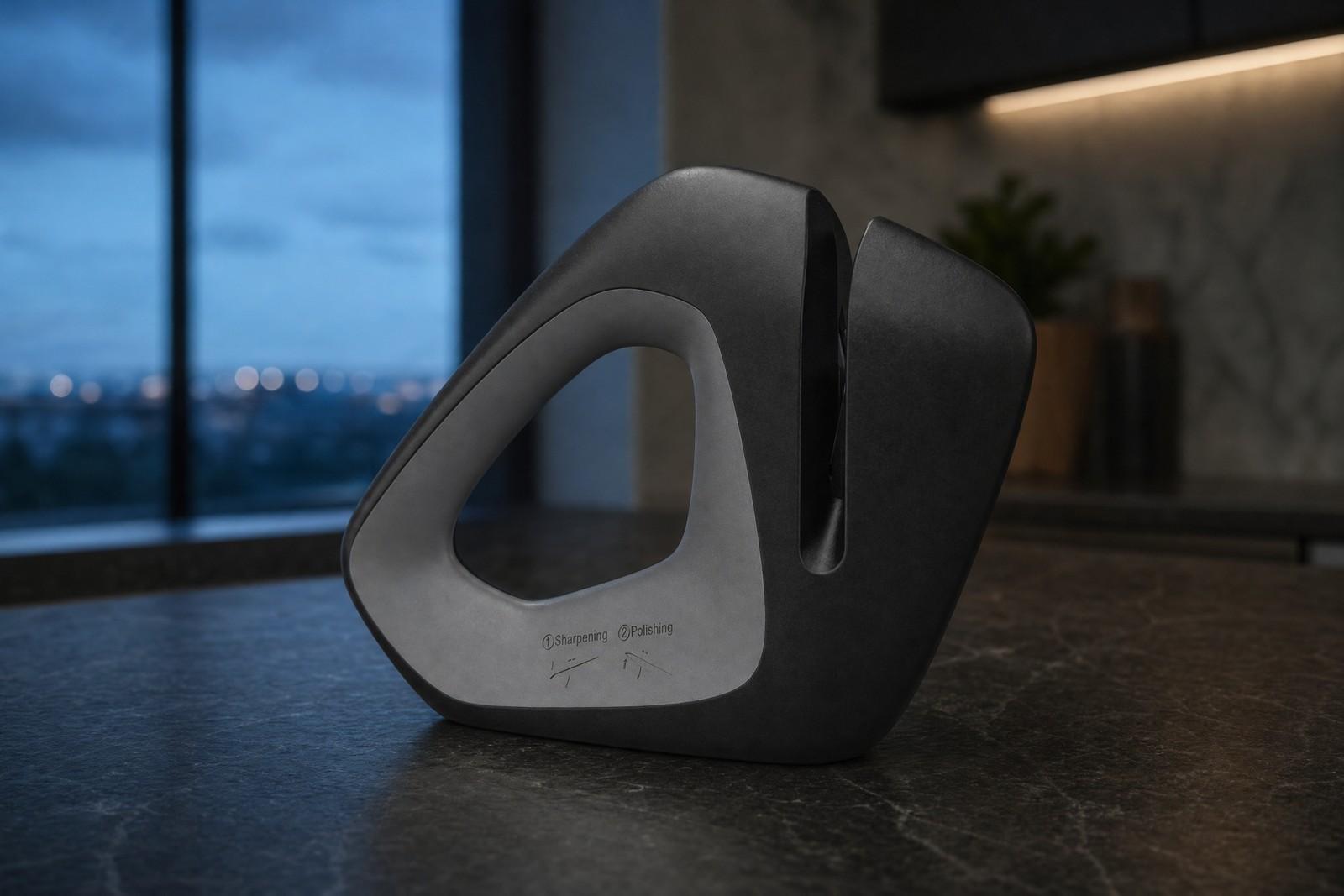 Точилка KONTEQ RM100 на кухонной столешнице, видна подвижная задняя створка